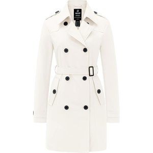 Women's Waterproof Trench Coat Classic Lapel Outerwear Coat with Belt-White